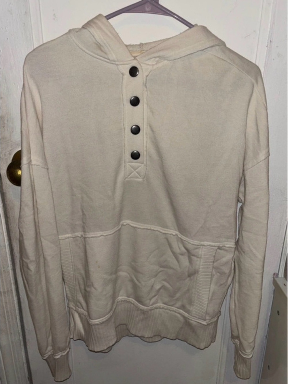 Women's Hooded Henley Sweatshirt in Cream